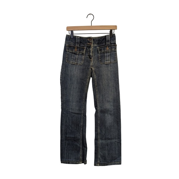 VTG Vintage Y2K Low Rise Jeans Boot Cut Patch Pockets Bratz Dark Wash 27" - Picture 1 of 5